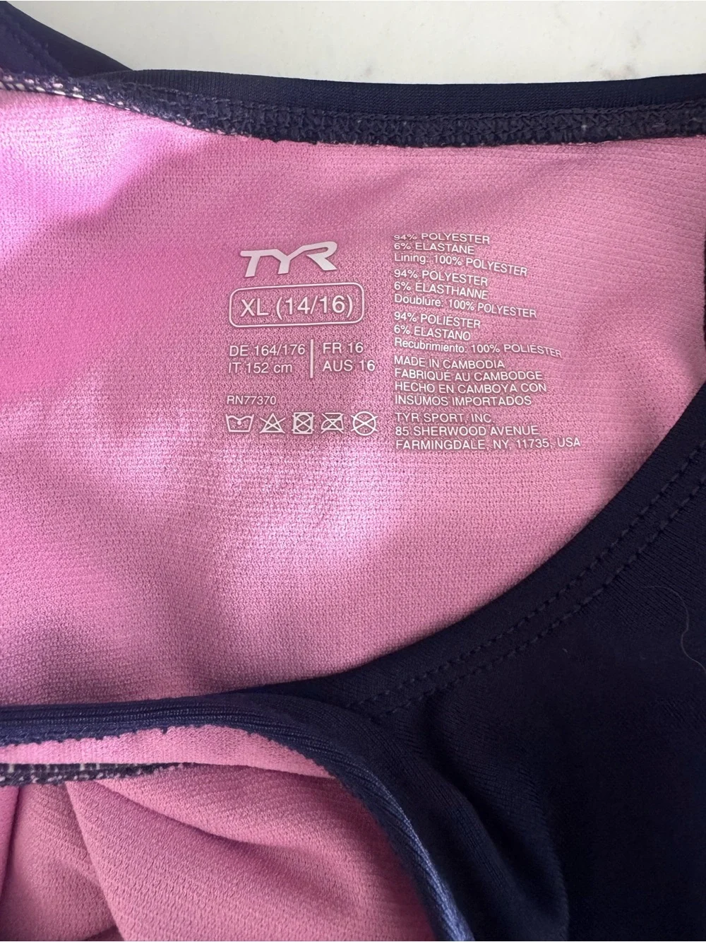 TYR Black One-Piece Swimsuit with Pink Accents